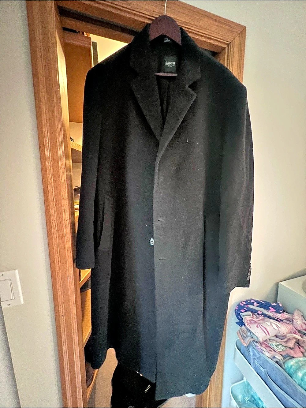 Vintage Men’s Sanyo of New York Black Cashmere Wool Dress Overcoat